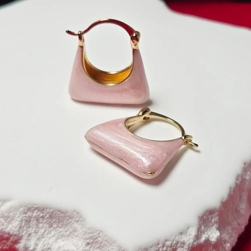 Pink Mini Purse Huggie Hoop Earrings Gold Handbag Coquette Y2K Barbiecore Glam